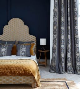 Suzani Stripe Fabric by James Hare Ink/Gold