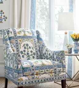 Indian Panel Fabric by Thibaut Blue