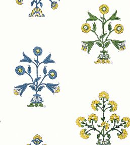 Indian Flower Wallpaper by Thibaut Blue and Yellow