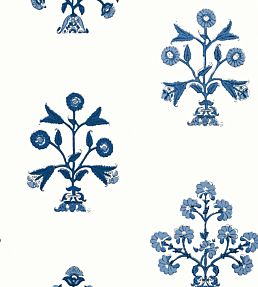 Indian Flower Wallpaper by Thibaut Blue