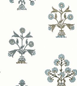 Indian Flower Wallpaper by Thibaut Spa Blue