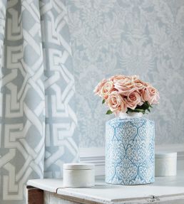 Chardonnet Damask Wallpaper by Thibaut Navy