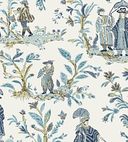 Royale Toile Wallpaper by Thibaut Turquoise/Navy