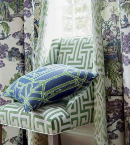 Asian Scenic Fabric by Thibaut Blue and Beige