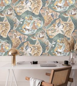 Travel Map Wallpaper in Clay & Khaki by Brand McKenzie | Jane Clayton