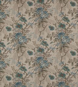 Tree Poppy Linen Fabric by Colefax and Fowler Old Blue/Stone