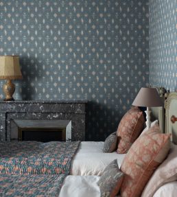 Turtledove Barn Wallpaper by Sandberg Indigo Blue