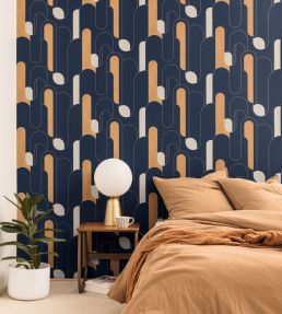 Up and Around Wallpaper by Caselio Bleu Canard Dore