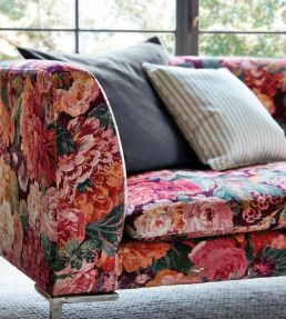 Very Rose And Peony Velvet Fabric by Sanderson Kingfisher/Rowan Berry