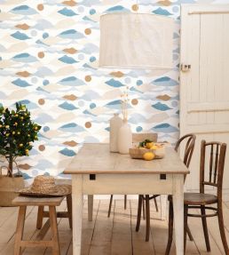 Voyages Wallpaper by Caselio Bleu Beige Dore