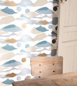 Voyages Wallpaper by Caselio Bleu Beige Dore