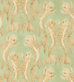 Voyaging Koi Wallpaper by Sanderson Oriental Green / Honey