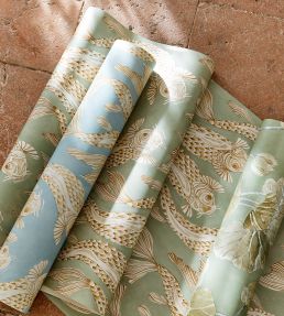 Voyaging Koi Wallpaper by Sanderson Oriental Green / Honey