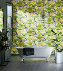 Waterlily Wallpaper by Ohpopsi Powder Blue & Lilac