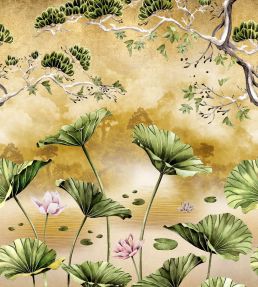 Waterlily Sunset Mural by Avalana Metallic Gold