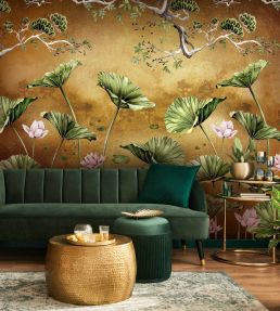 Waterlily Sunset Mural by Avalana Metallic Gold