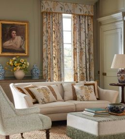 Wisteria Vine Linen Fabric by James Hare Cardamom
