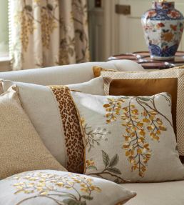 Wisteria Vine Linen Fabric by James Hare Cardamom