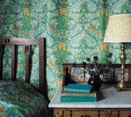 Woodland Weeds Fabric by Morris & Co Orange/Turquoise