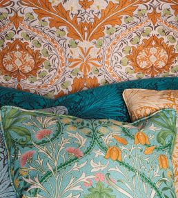 Woodland Weeds Fabric by Morris & Co Orange/Turquoise