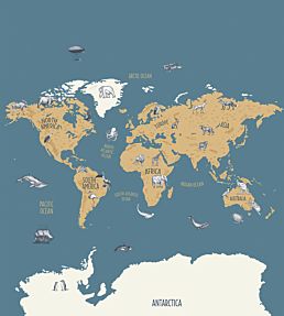 World Map Mural by Caselio Bleu