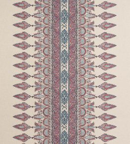 Akola Stripe Fabric by Thibaut Raspberry and Blue on Natural