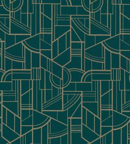 Cinetique Wallpaper by Casamance Vert Canard/Dore