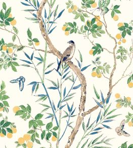 Claire Wallpaper by Thibaut Yellow and Navy