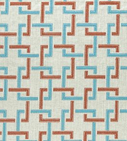 Sekai Fabric by Clarke & Clarke Cinnabar/Aqua