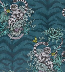 Emma J Shipley Lemur Wallpaper by Clarke & Clarke Navy