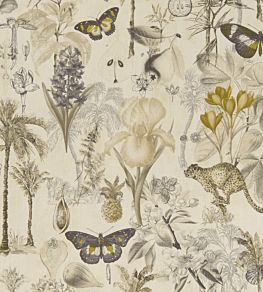 Botany Fabric by Clarke & Clarke Charcoal / Chartreuse