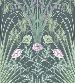 Bluebell Wallpaper by Cole & Son Sage, Mint &  Lilac on Charcoal