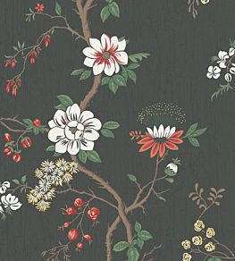 Camellia Wallpaper by Cole & Son White & Red on Charcoal
