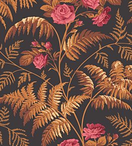 Rose Wallpaper by Cole & Son Cerise & Burnt Orange on Black