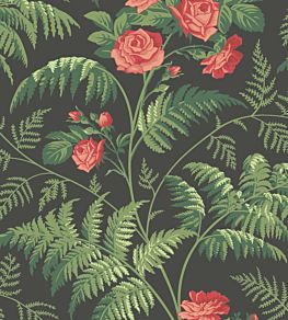 Rose Wallpaper by Cole & Son Red & Leaf Green on Charcoal