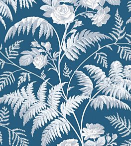 Rose Wallpaper by Cole & Son White & Ice Blue on Denim