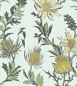 Thistle Wallpaper by Cole & Son Lemon & Olive on Duck Egg