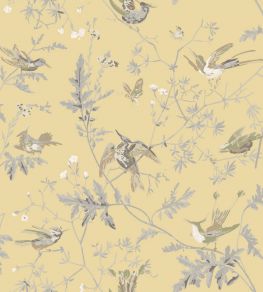 Hummingbirds Silk Fabric by Cole & Son Grey on Gold