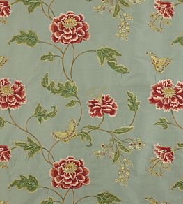 Oriental Poppy Fabric by Colefax and Fowler Aqua