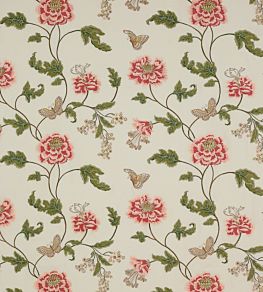 Oriental Poppy Linen Fabric by Colefax and Fowler Pink/Green
