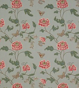 Oriental Poppy Linen Fabric by Colefax and Fowler Old Blue