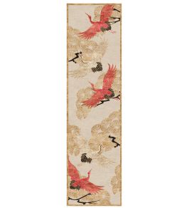 Cranes In Trees Runner Rug by Wendy Morrison Red/Gold