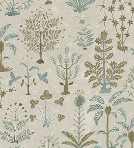 Cynthia Fabric by Josephine Munsey Stone / Light Blue and Olive
