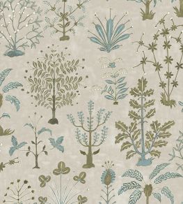 Cynthia Wallpaper by Josephine Munsey Stone, Light Blue and Olive