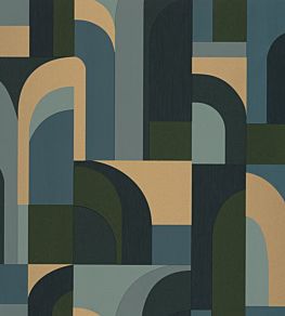 Doors Wallpaper by Caselio Blue Khaki Gold