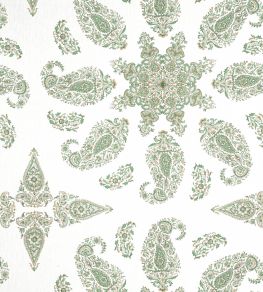 East India Fabric by Thibaut Green and White