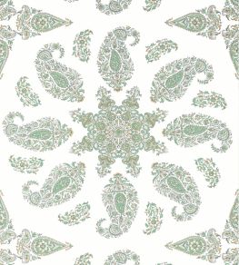 East India Wallpaper by Thibaut Green and White