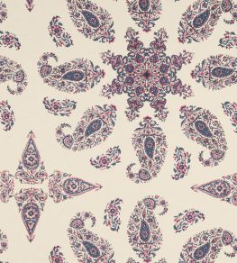 East India Fabric by Thibaut Raspberry and Blue on Natural