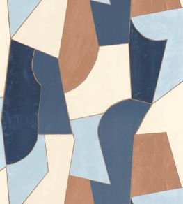 Etoffe Wallpaper by Caselio Bleu Camel Or