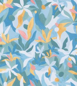 Fauve Wallpaper by Caselio Bleu Cobalt / Jaune / Corail